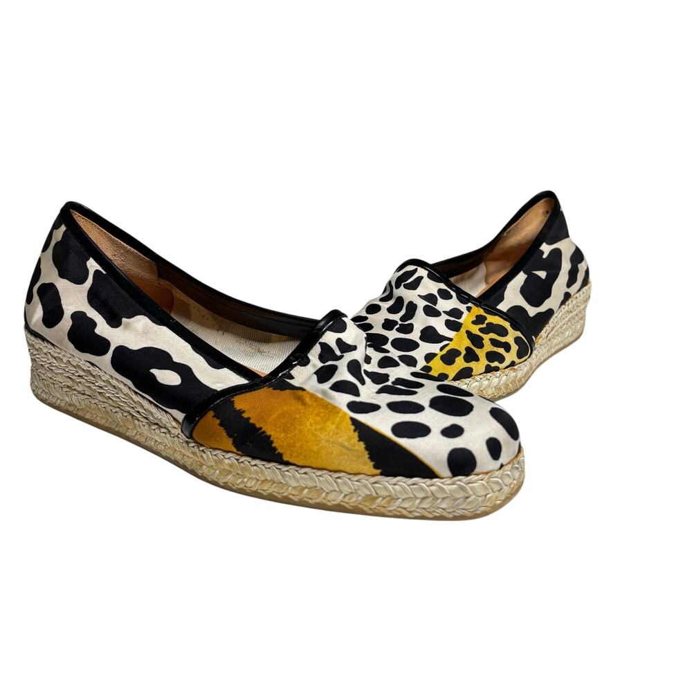 Stuart Weitzman Animal Print Slip On Mini Wedge Espadrilles Square Toe 9